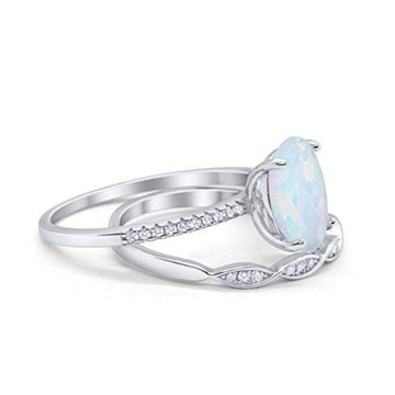 Two Piece Engagement Ring Oval Lab Created White Opal Solid 925 Sterling Silver